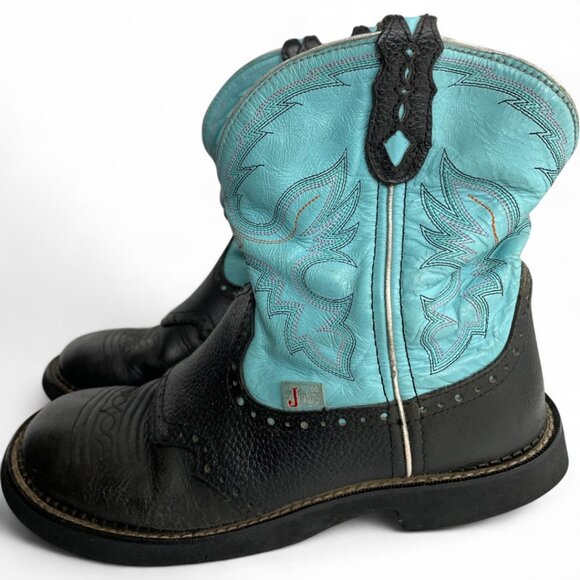 Justin Leather Turquoise Black Roper Western Cowgirl Cowboy Boots Women's 8.5 B - Picture 7 of 13